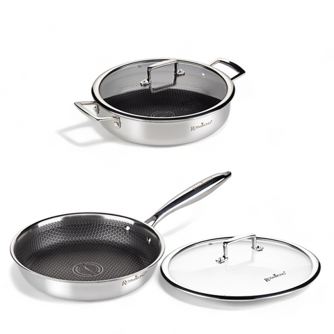 HexaPRO Pannenset 4delig - Koekenpan 28cm - Braadpan 28cm - Pannen - met glazen deksel